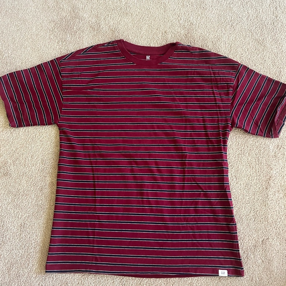 Striped Burgundy Crewneck T‑Shirt for Boys